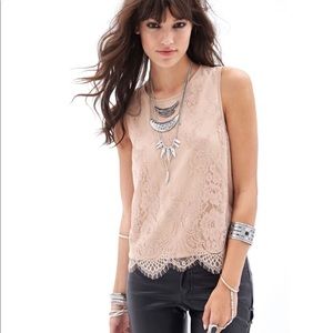 Tan Lace chiffon back tank